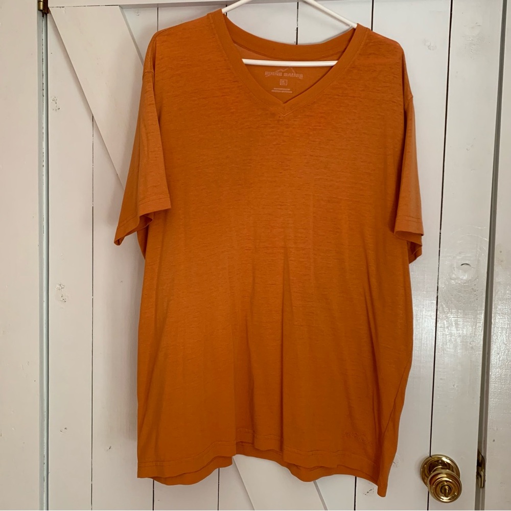 Men's Distressed T-Shirt Eddie Bauer V-Neck T-Shirt Tee Hiking Outdoors